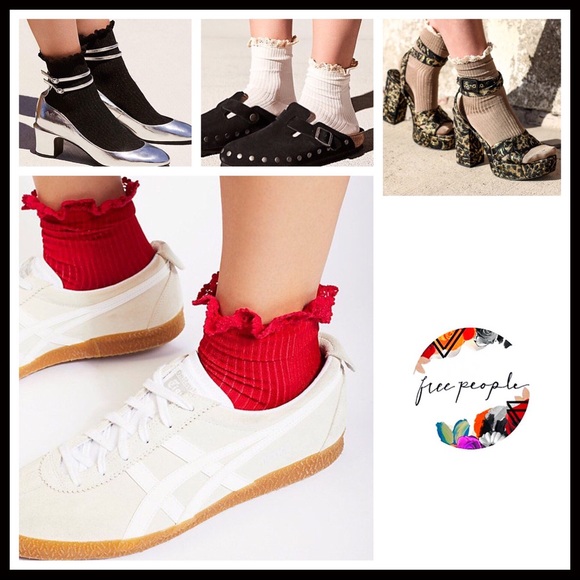 FREE PEOPLE RED CROCHET LACE TRIM ANKLE BOOT SOCKS - Picture 7 of 7